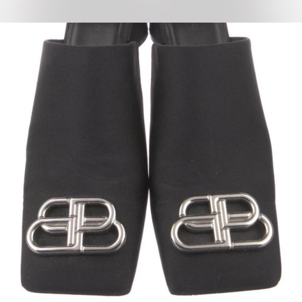 Balenciaga Black Mules with Silver Logo Accent - Picture 3 of 5